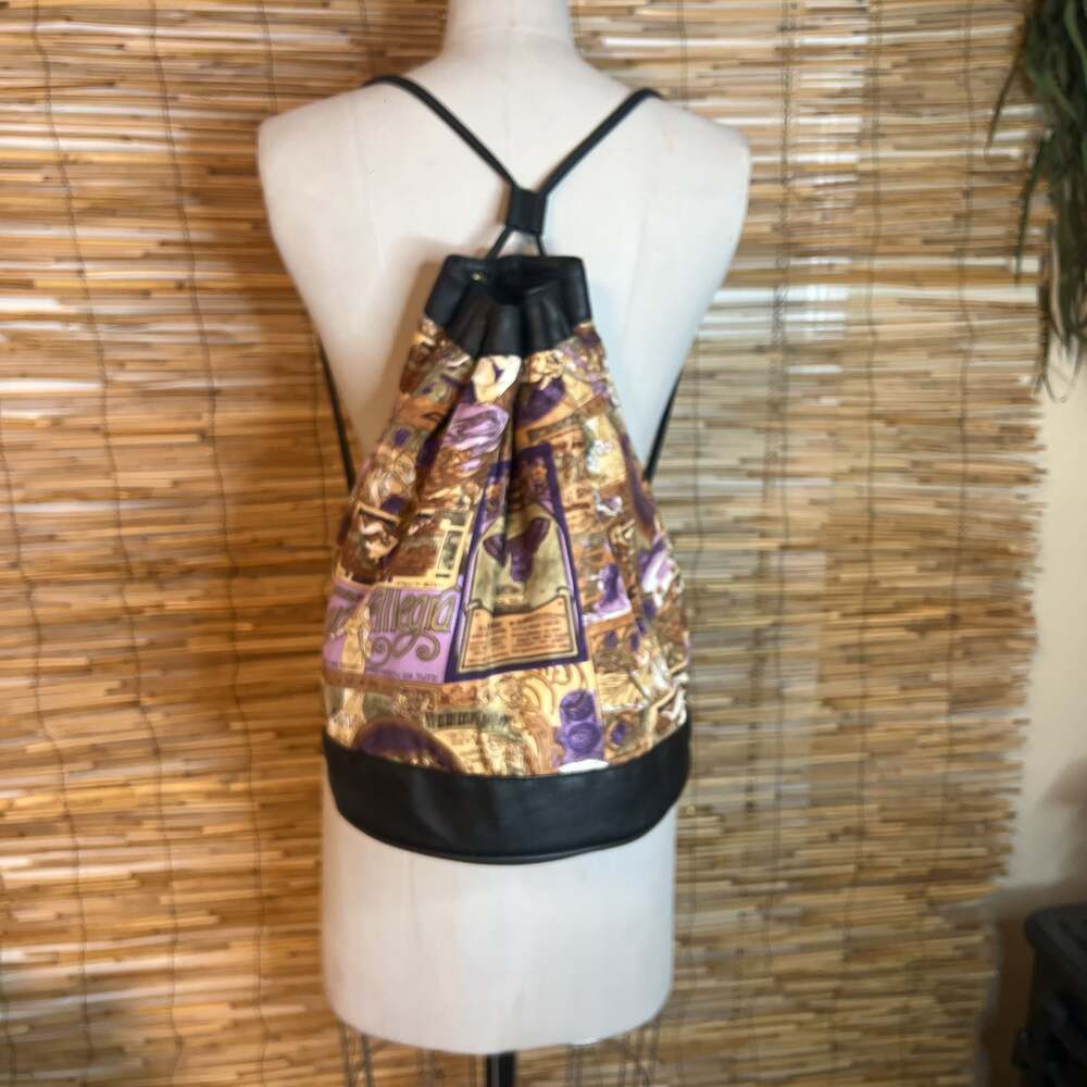 Silk Vintage Print Drawstring Backbag